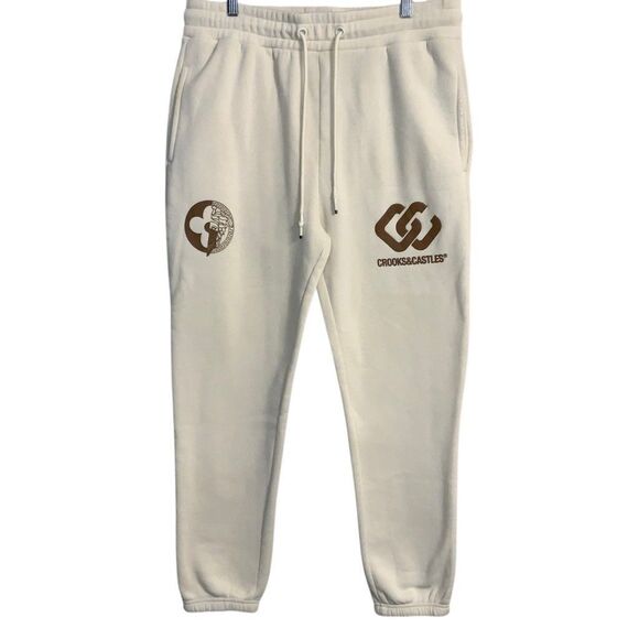 CROOKS & CASTLES LOGO SWEATPANT JOGGERS WHITE - XL - Picture 1 of 4